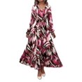 thumbnail image 1 of Women's Printed Surplice Flounce Sleeve Maxi Dress Belted for Everyday Elegance 100% Polyester Fabric for All Season, 1 of 11