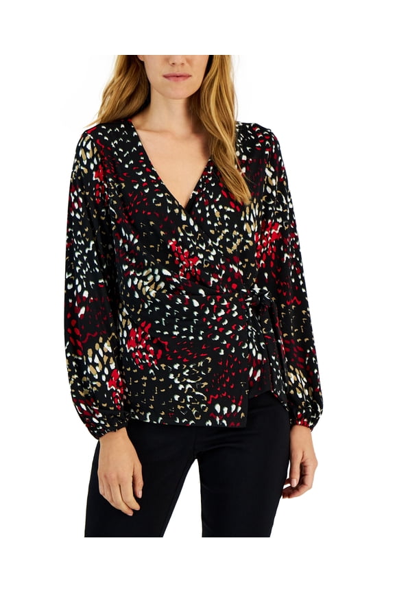 Women's Printed Surplice Wrap Top Multi L