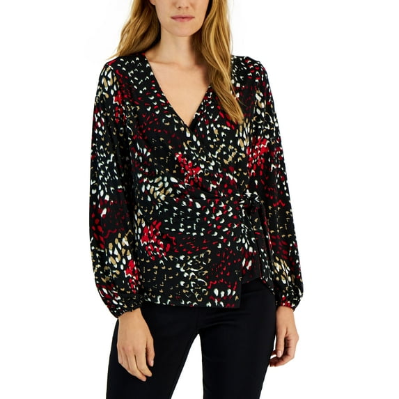 Women's Printed Surplice Wrap Top Multi XS