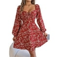 thumbnail image 1 of Women's Printed Sweetheart Neck Balloon Sleeve Mini Dress 100% Polyester Lightweight Everyday Summer Casual Chic Dress, 1 of 17