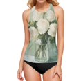 thumbnail image 1 of Women's Printed Tankini Top - High Elasticity Slim-Fit Swimsuit with Removable Straps & Cups, Perfect for Beach & Pool Parties，A White Oil Painting Flowers, 1 of 7