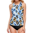 thumbnail image 1 of Women's Printed Tankini Top - High Elasticity Slim-Fit Swimsuit with Removable Straps & Cups, Perfect for Beach & Pool Parties，An Animal Print Pattern, 1 of 7