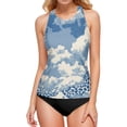 thumbnail image 1 of Women's Printed Tankini Top - High Elasticity Slim-Fit Swimsuit with Removable Straps & Cups, Perfect for Beach & Pool Parties，Leopard Print Pattern, 1 of 7