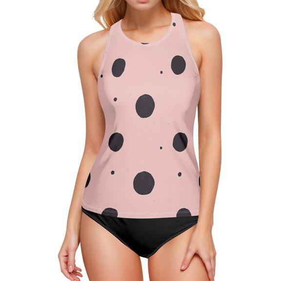 Women's Printed Tankini Top - High Elasticity Slim-Fit Swimsuit with Removable Straps & Cups, Perfect for Beach & Pool Parties，Polka Dots