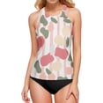 thumbnail image 1 of Women's Printed Tankini Top - High Elasticity Slim-Fit Swimsuit with Removable Straps & Cups, Perfect for Beach & Pool Parties，Seamless Pattern, 1 of 7