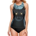 thumbnail image 1 of Women's Printed Tankini Top - High Elasticity Slim-Fit Swimsuit with Removable Straps & Cups, Perfect for Beach & Pool Parties，Skinny Little Cat, 1 of 7