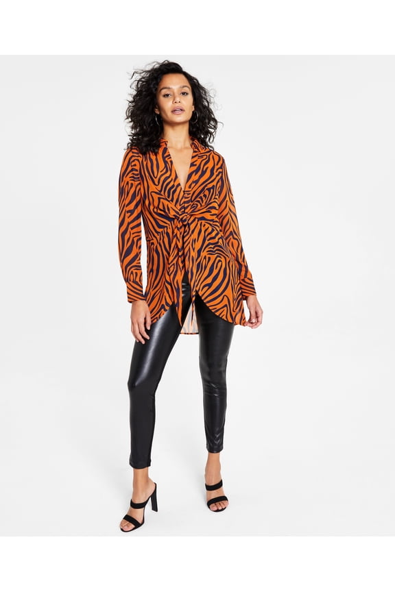 Women's Printed Tie-Front Top Zola Zebra XS