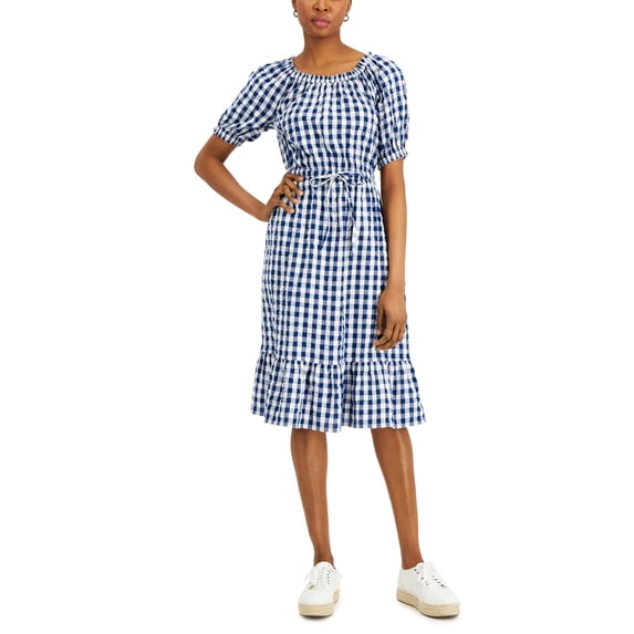 Women's Printed Tie-Waist Dress Blue Socket XS