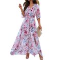 thumbnail image 1 of Women's Printed Tied Half Sleeve Dress with Front Slit in Lightweight Comfort 100% Polyester Fabric All Day Wear, 1 of 17