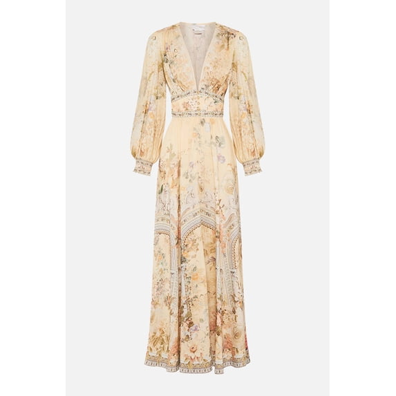 Women's Printed V-Neck Long Sleeve Puff Sleeve Waist-Cinching Summer New Chiffon Dress