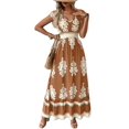 thumbnail image 1 of Women's Printed V Neck Ruffled Cap Sleeve Dress with Stretch Fabric for Everyday Casual Style and All Day Comfort, 1 of 14