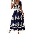 thumbnail image 1 of Women's Printed V Neck Ruffled Cap Sleeve Dress with Stretch Fabric for Everyday Casual Style and All Day Comfort, 1 of 14