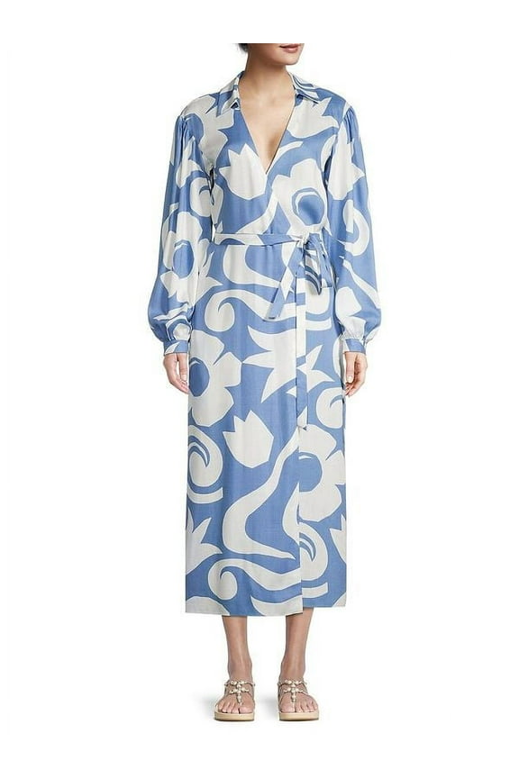 womens Midi Wrap Dress, s, Blue