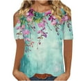 thumbnail image 1 of Women's Prints Tshirts Flower Cold Shoulder Tops For Women Crew Neck Short Sleeves TeesCasual Comfy Tunic Top Women Basic Loose Fit T-Shirts, 1 of 4