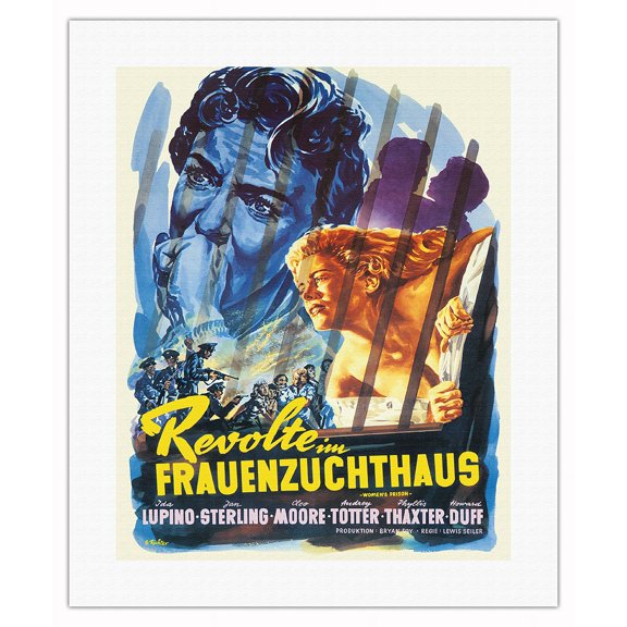 Women’s Prison (Revolte im Frauenzuchthaus) - Vintage German Film Noir Movie Poster by S. Richter c.1955 - Fine Art Rolled Canvas Print 16in x 20in