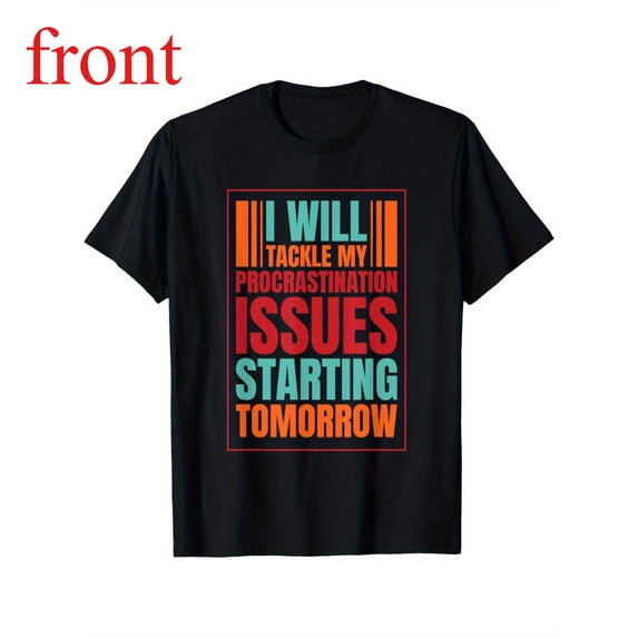 Women's Procrastination Graphic Cotton T Shirt Comfortable Short Sleeve Round Neck Top Black S-5XL
