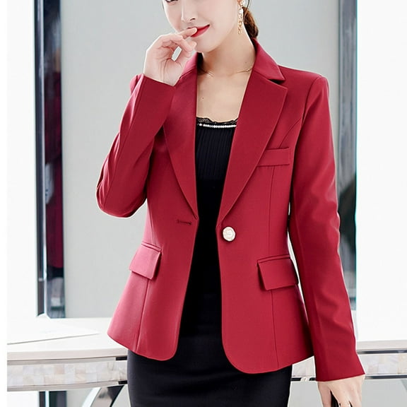 Women's Professional Blazer Plus Size Solid Color Long Sleeve Lapel Open Front Business Casual Jacket