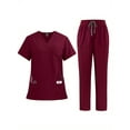thumbnail image 1 of Women's Professional Medical Workwear Set - Comfortable Scrub Top & Straight-Leg Pants with Pockets, Available in White, Pink, Purple, Black, 1 of 11