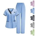 thumbnail image 1 of Women's Professional Nursing Uniform Set, V-Neck Tunic Top and Matching Pants, Durable Clinic Scrubs for Healthcare Workers, Medical Carer | CSEONE,Green L, 1 of 9
