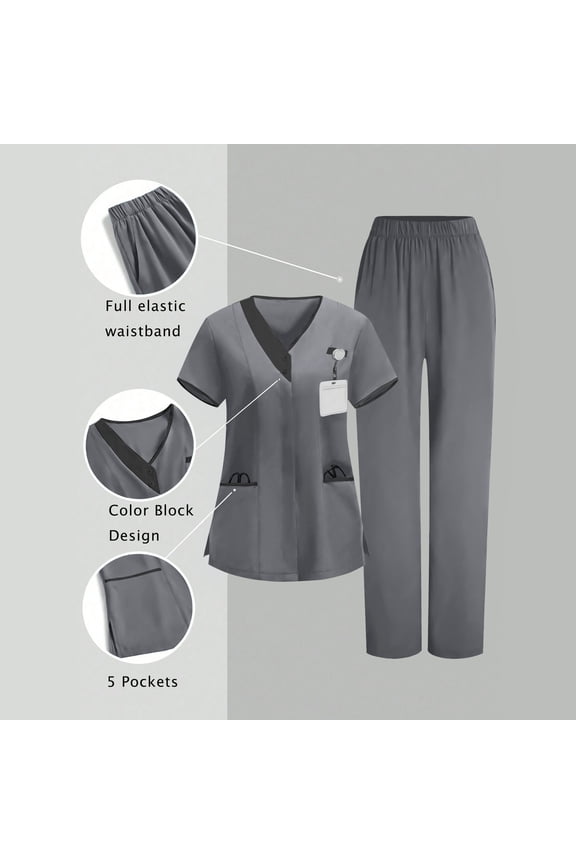 Women's Professional Tunic and Pants Uniform Set with V-Neck and Pockets for Work or Casual Wear