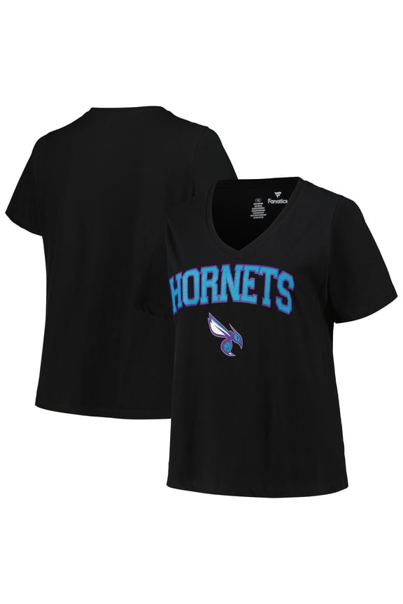 Women's Profile Black Charlotte Hornets Plus Size Arch Over Logo V-Neck T-Shirt