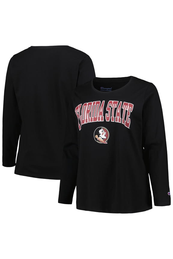 Women's Profile Black Florida State Seminoles Plus Size Arch Over Logo Scoop Neck Long Sleeve T-Shirt