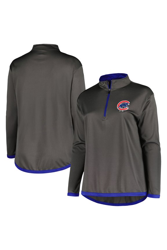 Women's Profile Charcoal Chicago Cubs Plus Size Quarter-Zip Jacket