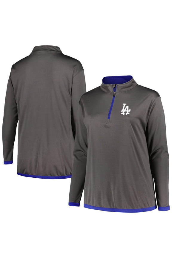 Women's Profile Charcoal Los Angeles Dodgers Plus Size Quarter-Zip Jacket