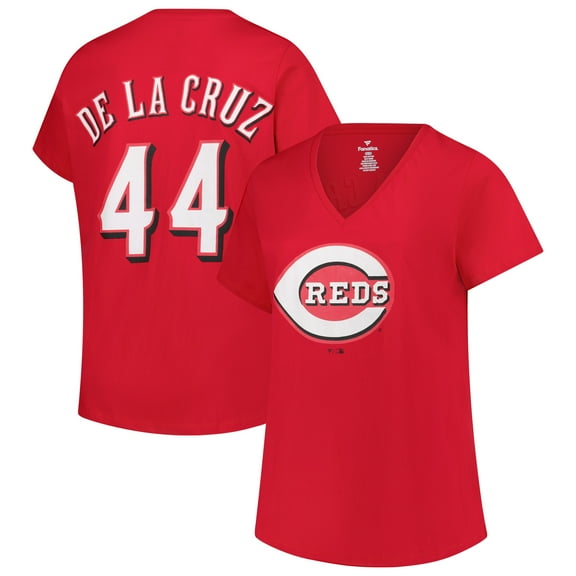 Women's-Profile Elly De La Cruz Red Cincinnati Reds Plus Size Name & Number V-Neck T-Shirt