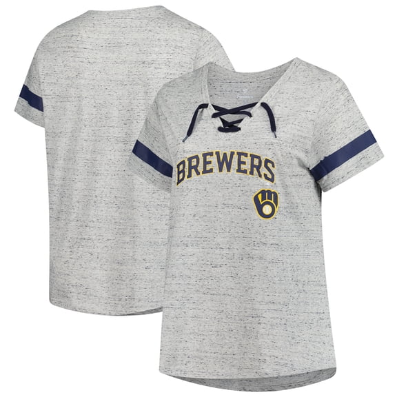 Women's-Profile  Heather Gray Milwaukee Brewers Raglan Lace-Up Fleck T-Shirt