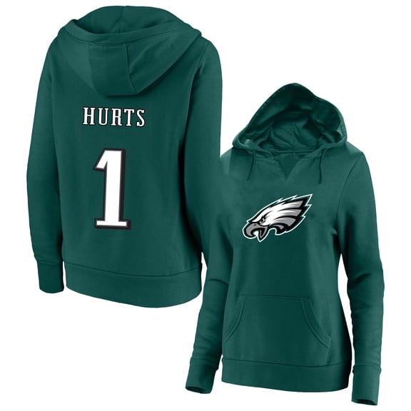 Women's Fanatics Jalen Hurts Midnight Green Philadelphia Eagles Plus Size Player Name & Number Notch Neck Hoodie