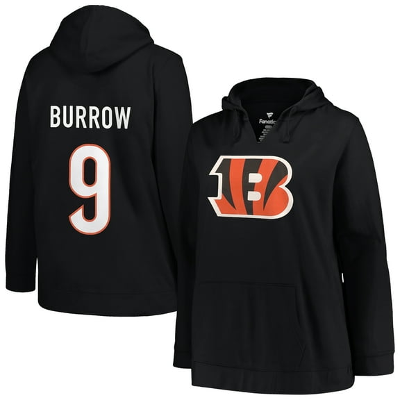 Women's Profile Joe Burrow Black Cincinnati Bengals Plus Size Player Name & Number Pullover Hoodie