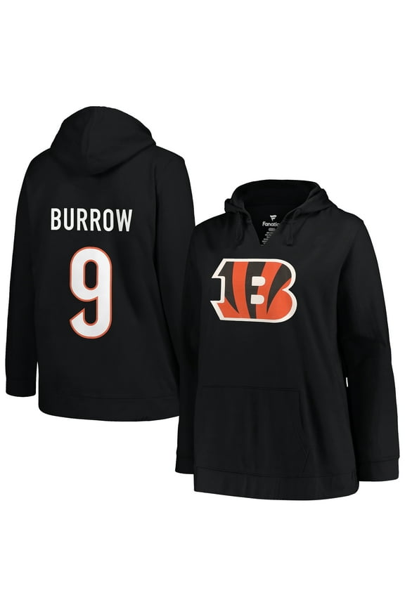 Women's Profile Joe Burrow Black Cincinnati Bengals Plus Size Player Name & Number Pullover Hoodie