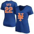 thumbnail image 1 of Women's Profile Juan Soto Royal New York Mets Plus Size Name & Number V-Neck T-Shirt, 1 of 3