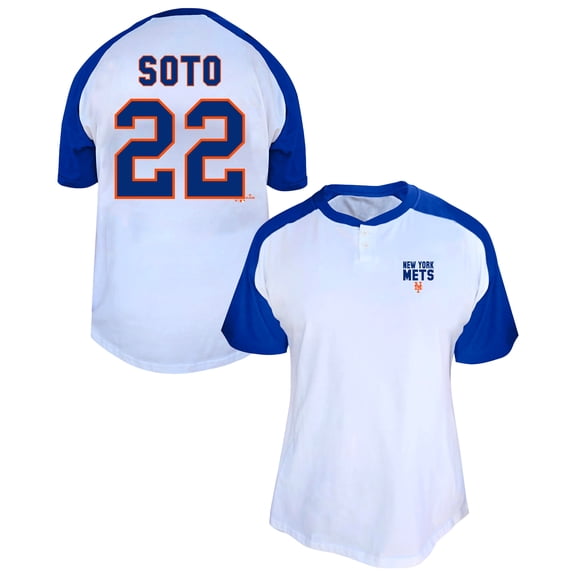 Women's Profile Juan Soto White New York Mets Plus Size Name & Number Raglan Henley T-Shirt