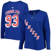 Women's Profile Mika Zibanejad Blue New York Rangers Plus Size Name & Number Long Sleeve T-Shirt