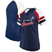 Womens Profile Navy Atlanta Braves Arched Notch Neck T-Shirt