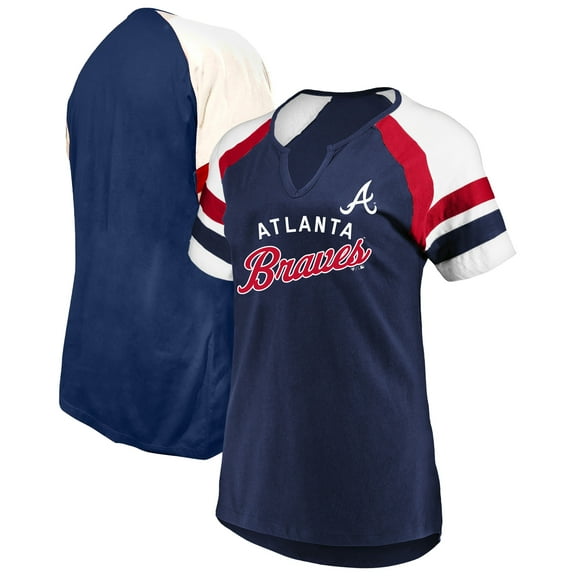 Women's Profile Navy Atlanta Braves Arched Notch Neck T-Shirt