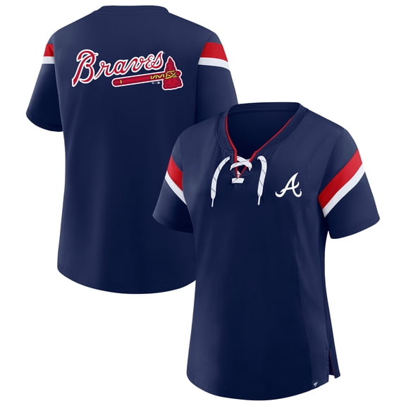 Women's Profile  Navy Atlanta Braves Lace-Up T-Shirt