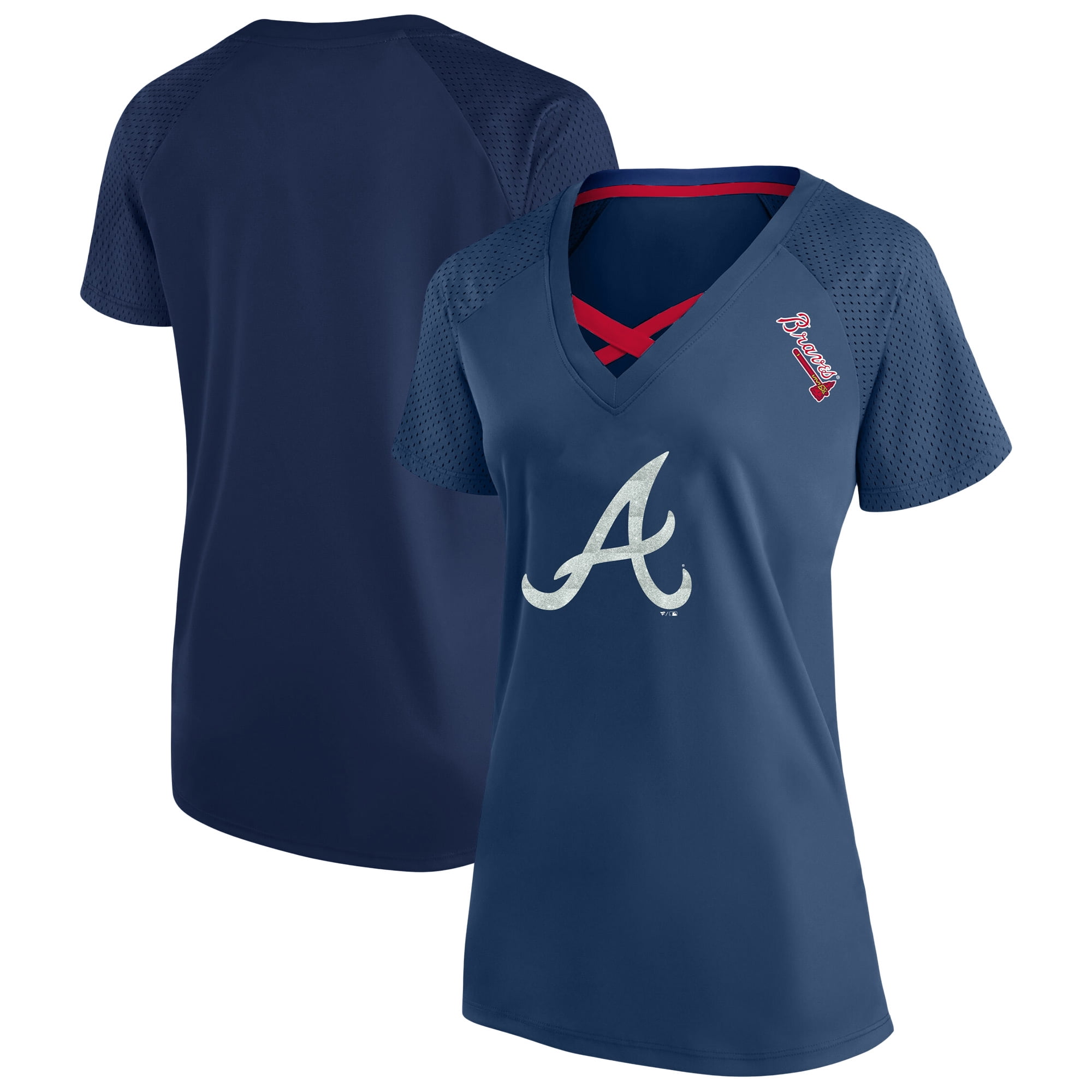 Braves Raglan Women's-Profile Navy Atlanta Braves Plus Size Glitter Raglan V-Neck T ...