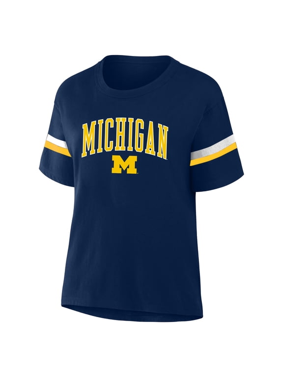 Women's Profile Navy Michigan Wolverines Stripe Plus Size T-Shirt