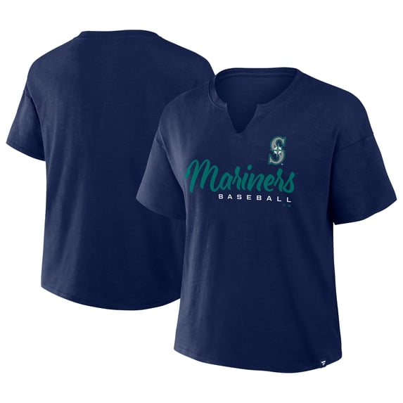 Women's-Profile Navy Seattle Mariners Plus Size Wordmark Notch Neck T-Shirt