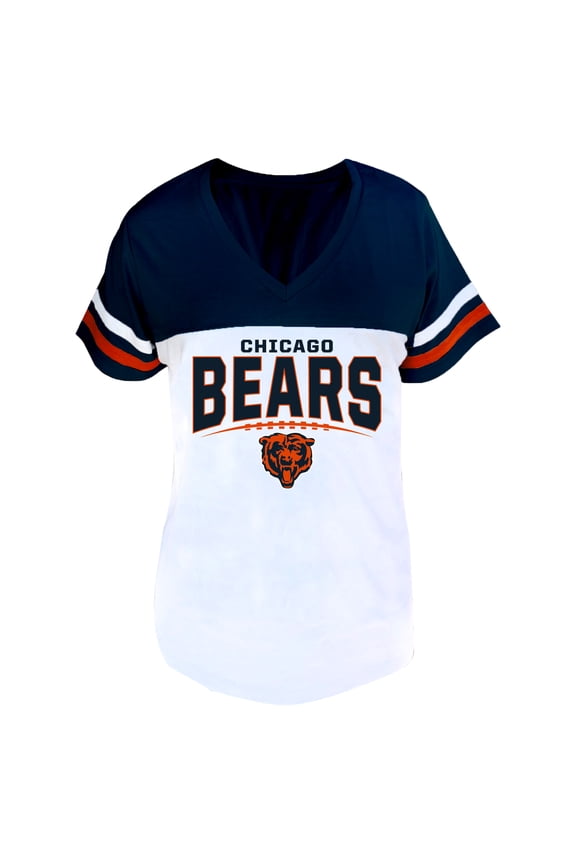 Women's Profile Navy/White Chicago Bears Plus Size Split Body V-Neck T-shirt