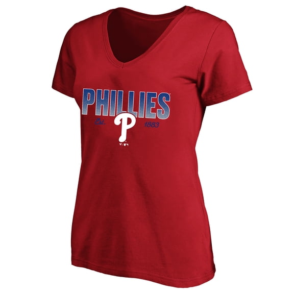 Women's Profile Red Philadelphia Phillies Plus Size Wordmark V-Neck T-Shirt