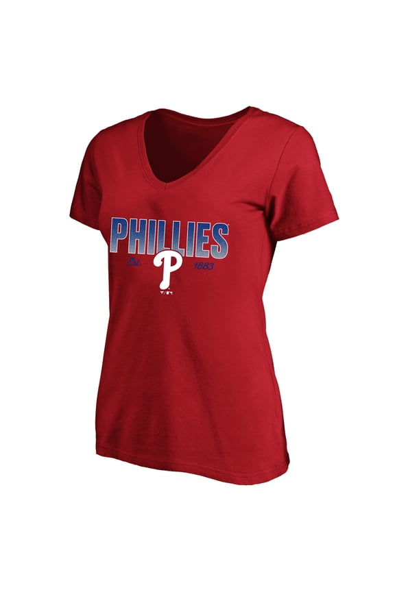 Women's Profile Red Philadelphia Phillies Plus Size Wordmark V-Neck T-Shirt