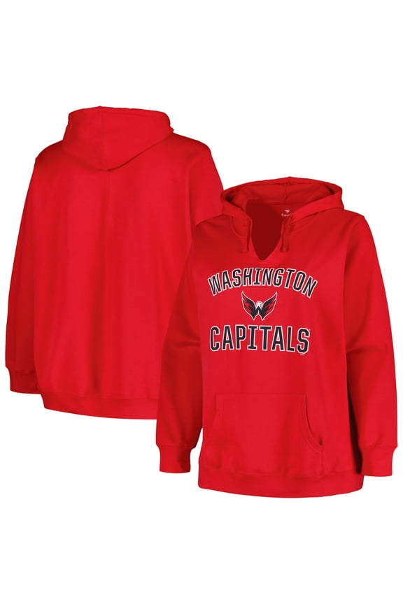 Women's Profile Red Washington Capitals Plus Size Arch Over Logo Pullover Hoodie