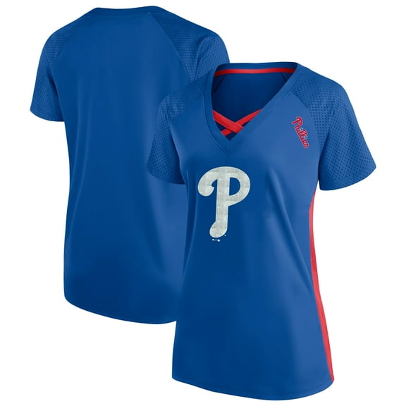Women's-Profile Royal Philadelphia Phillies Plus Size Glitter Raglan V-Neck T-Shirt