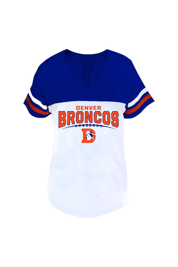 Women's Profile Royal/White Denver Broncos Plus Size Split Body V-Neck T-shirt