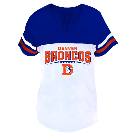 Women's Profile Royal/White Denver Broncos Plus Size Split Body V-Neck T-shirt