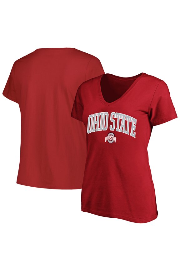 Women's Profile Scarlet Ohio State Buckeyes Plus Size Arch Over Logo Scoop Neck T-Shirt